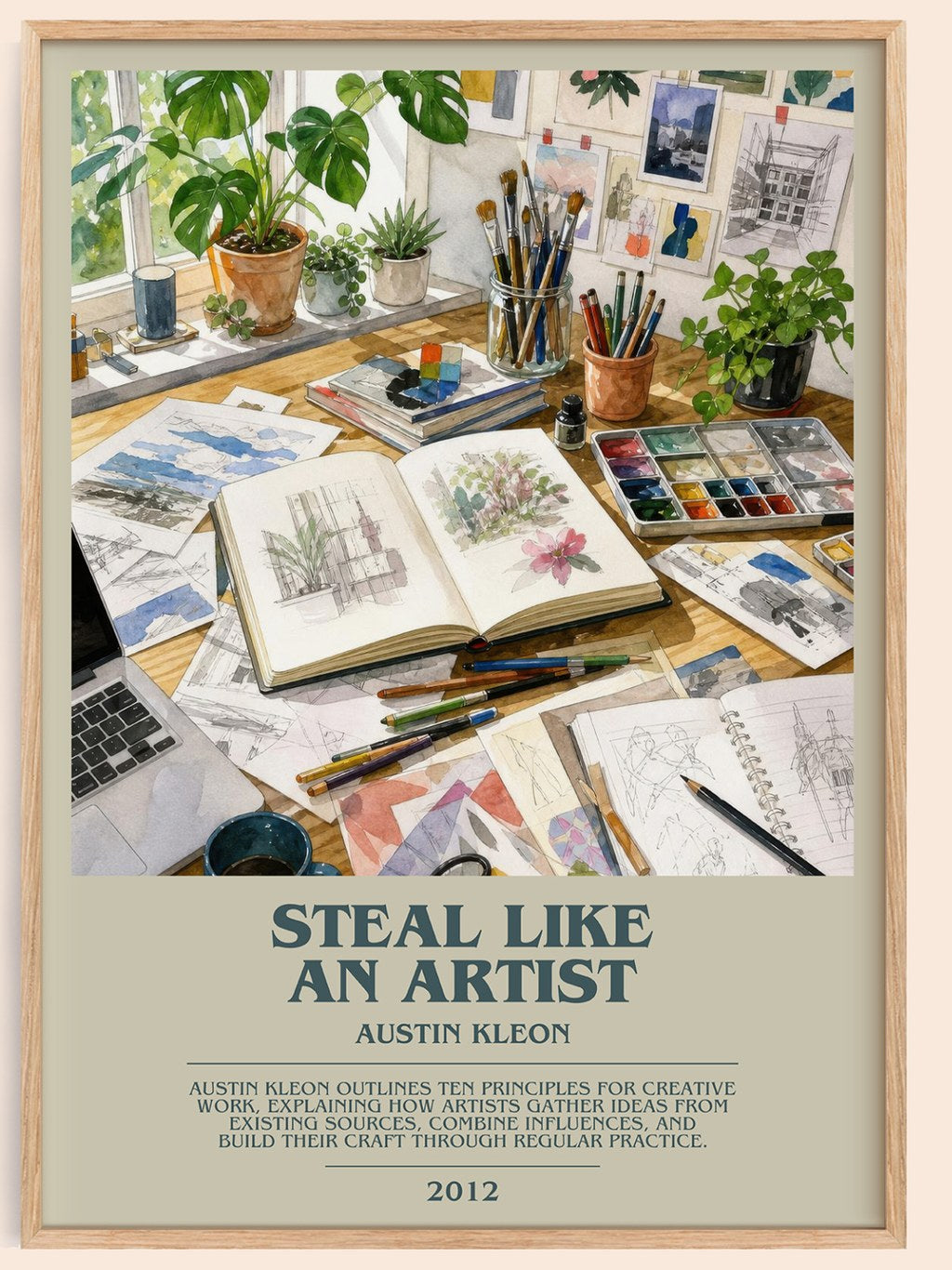 Steal like an artist bookish book poster by Austin Kleon – framed literary art print