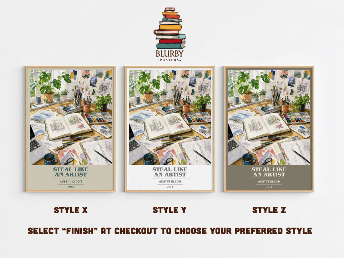 Steal like an artist book cover print in frame leaning in hallway – non fiction wall art (mockup)