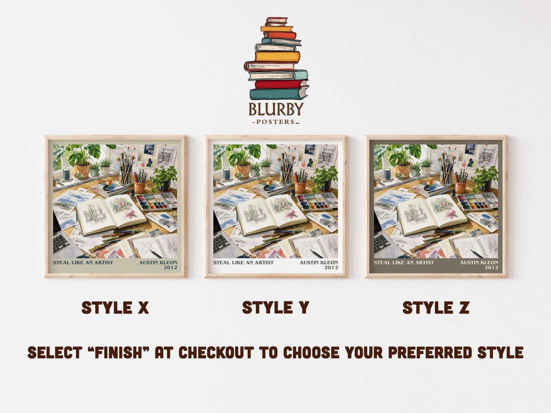 Steal like an artist literary print in frame leaning in hallway – non fiction wall art (mockup)