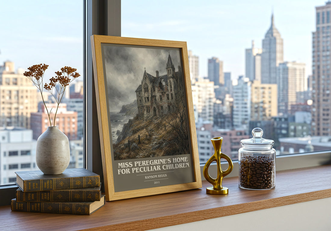 Miss Peregrine's Home for Peculiar Children book cover print framed by window – literary home decor