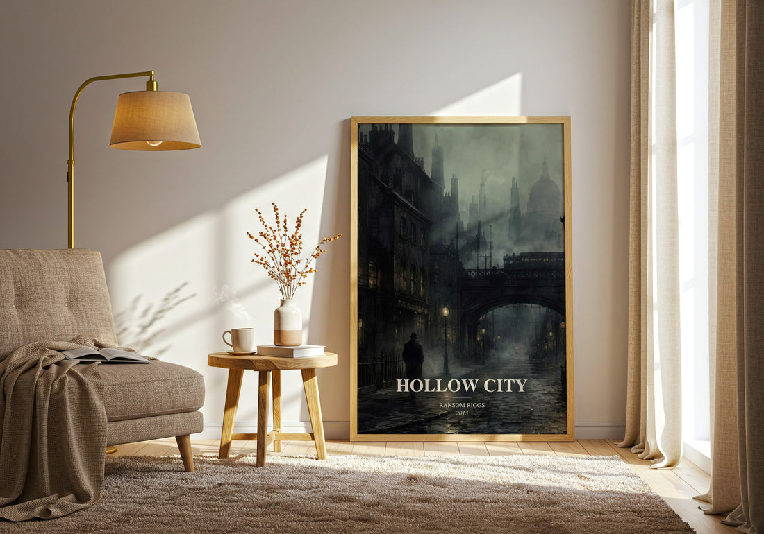 Hollow City watercolour print in frame leaning in hallway – fantasy wall art