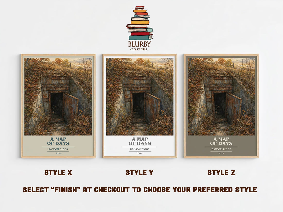 A Map of Days book cover print in frame leaning in hallway – young adult wall art (mockup)