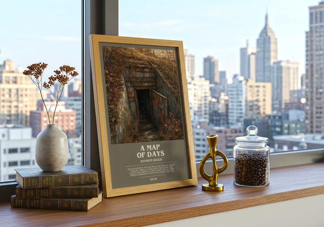 A Map of Days bookish print framed by window – literary home decor