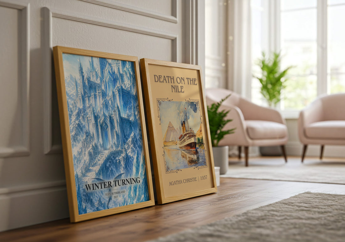 Winter Turning watercolour print framed by window – literary home decor