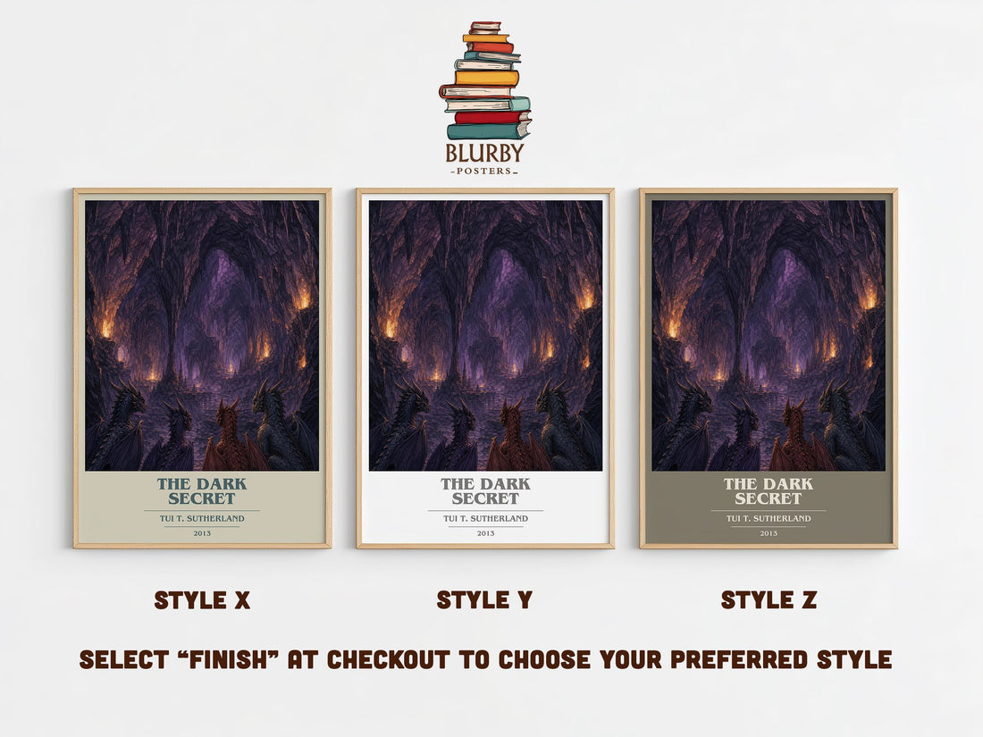 The Dark Secret book cover print in frame leaning in hallway – fantasy wall art (mockup)