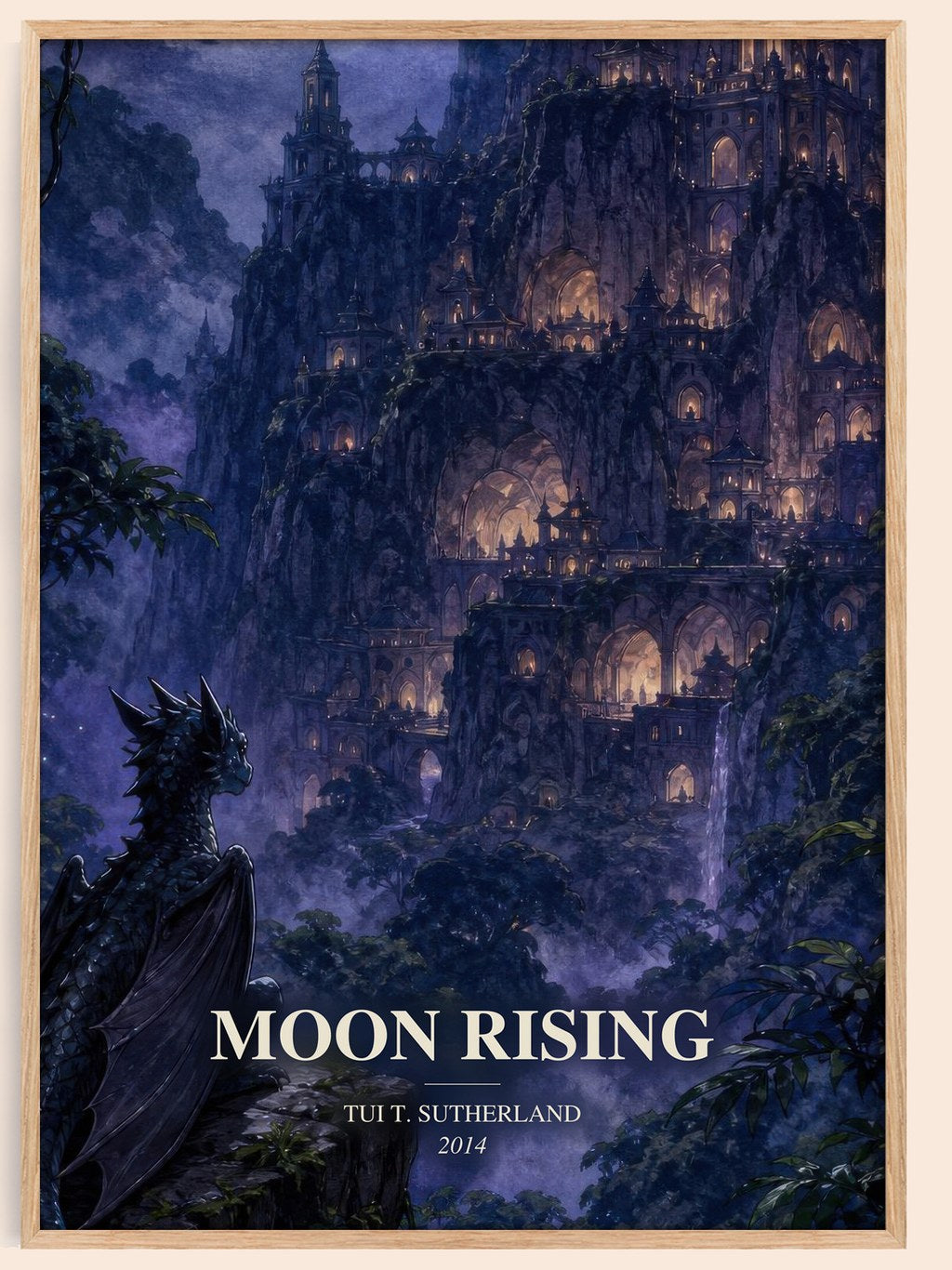 Moon Rising watercolour book poster by Tui T. Sutherland – framed literary art print