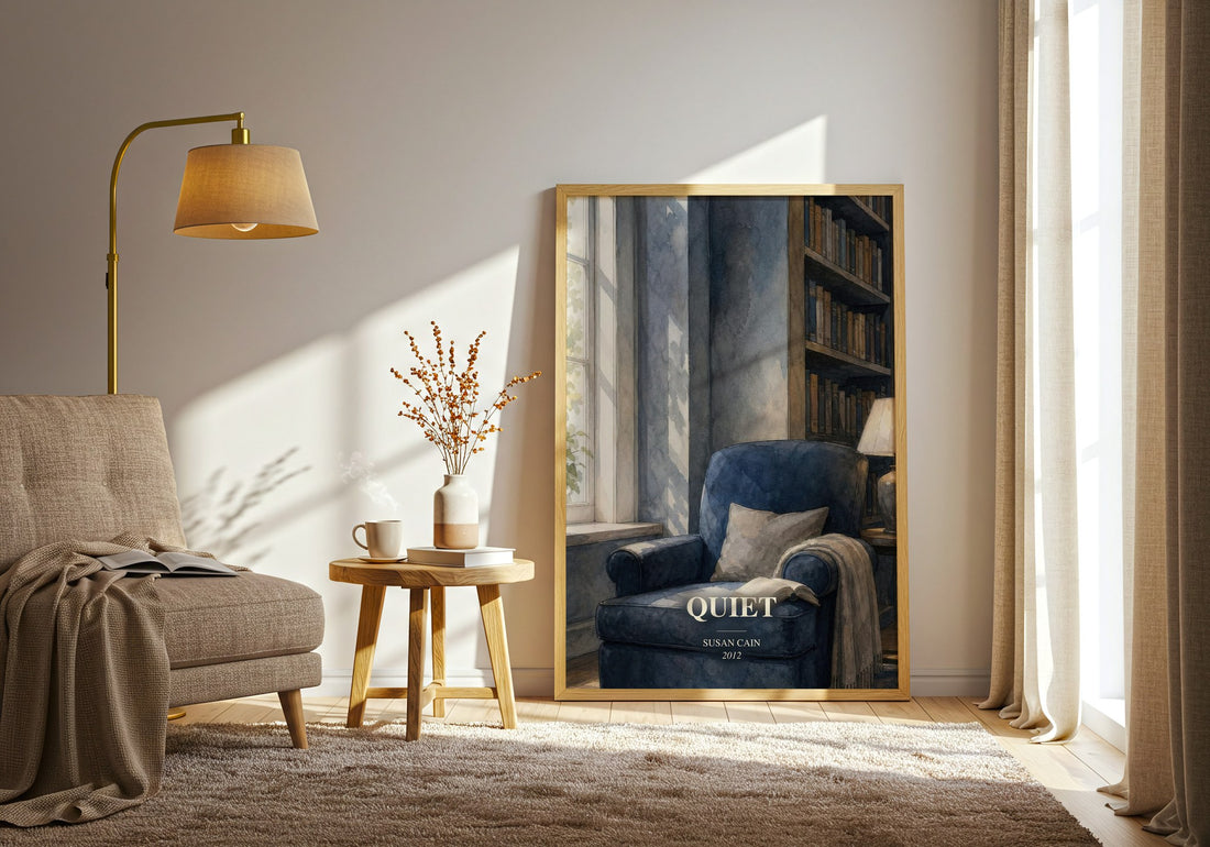 Quiet watercolour print in frame leaning in hallway – non fiction wall art