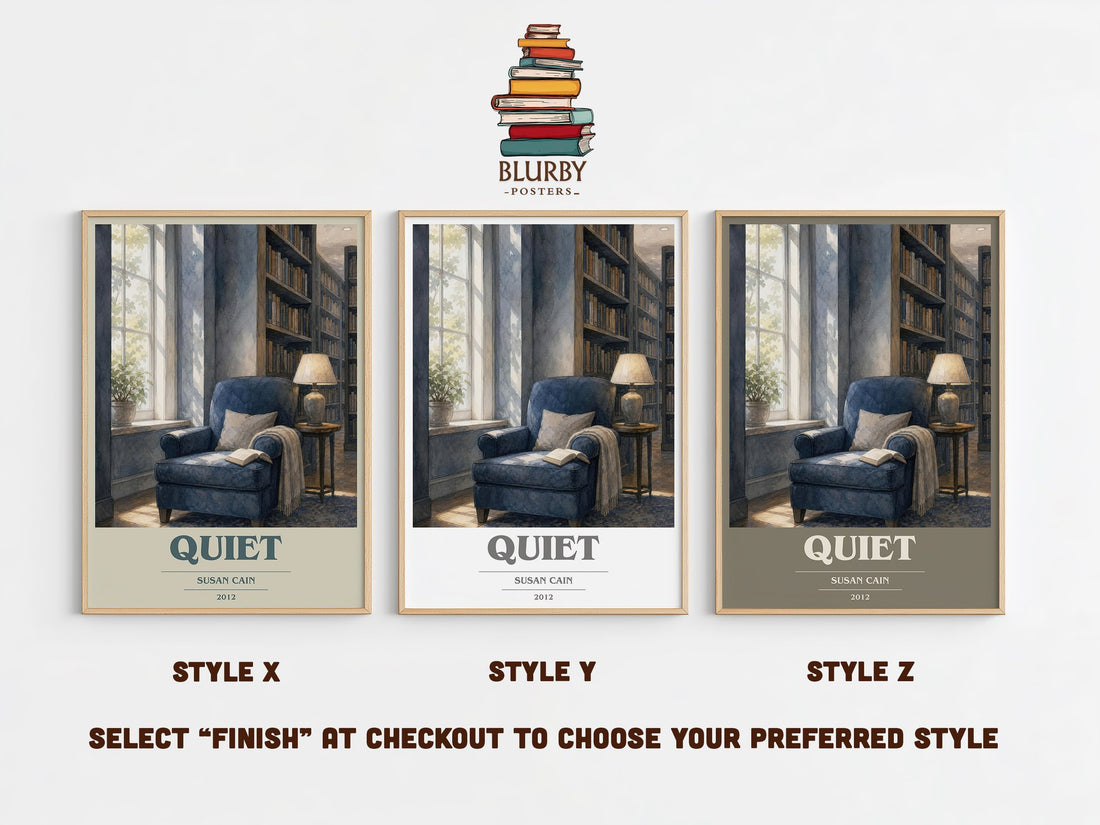 Quiet book cover print in frame leaning in hallway – non fiction wall art (mockup)