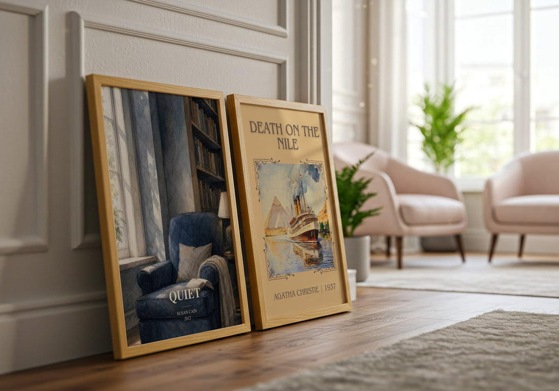 Quiet watercolour print framed by window – literary home decor