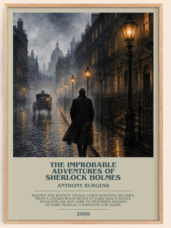 The Improbable Adventures of Sherlock Holmes bookish book poster by Anthony Burgess – framed literary art print
