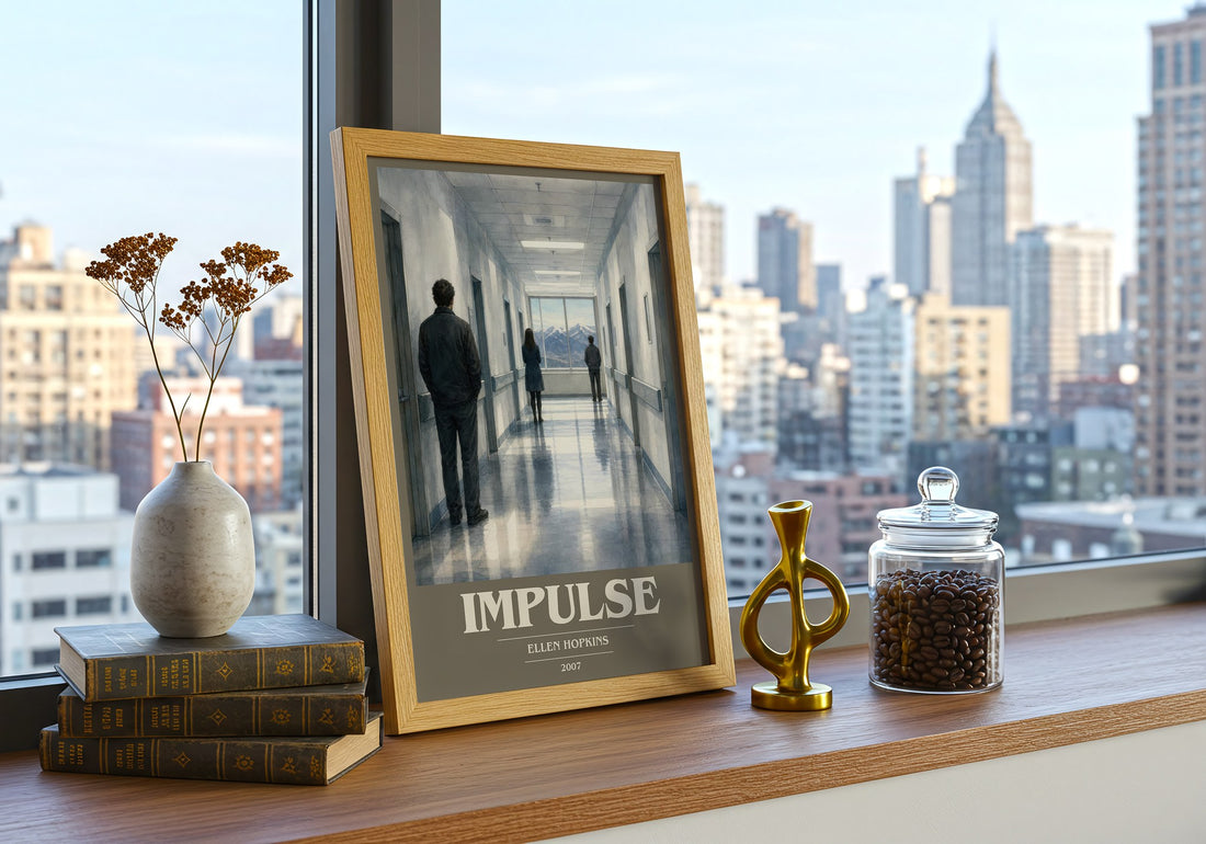 Impulse book cover print framed by window – literary home decor