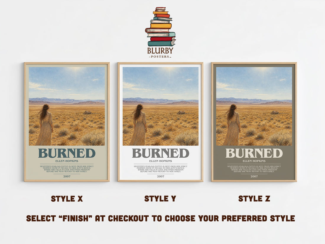 Burned bookish print in frame leaning in hallway – young adult wall art (mockup)