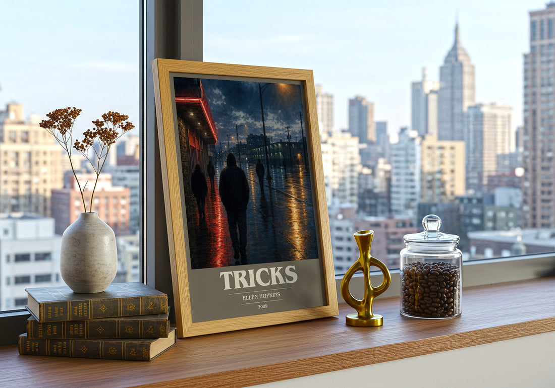 Tricks book cover print framed by window – literary home decor