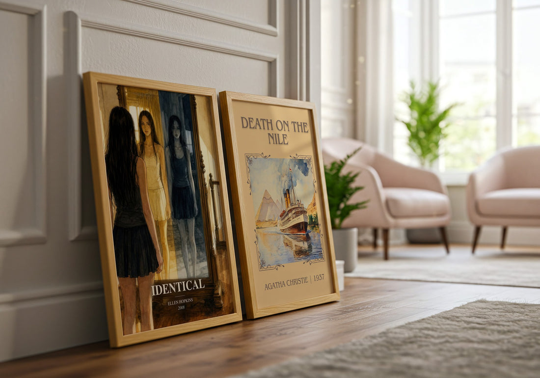 Identical watercolour print framed by window – literary home decor