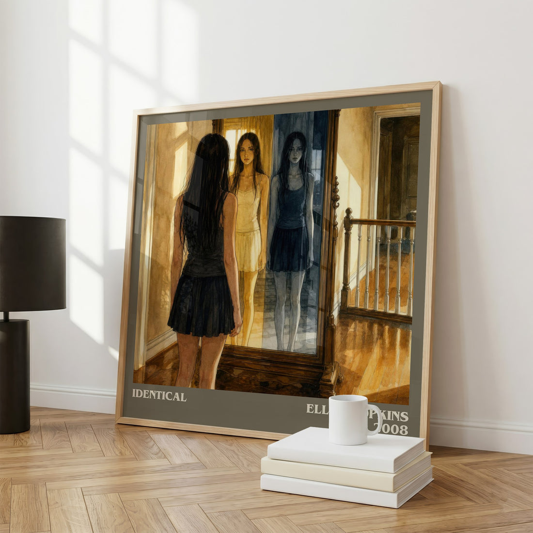 Identical literary print framed by window – literary home decor
