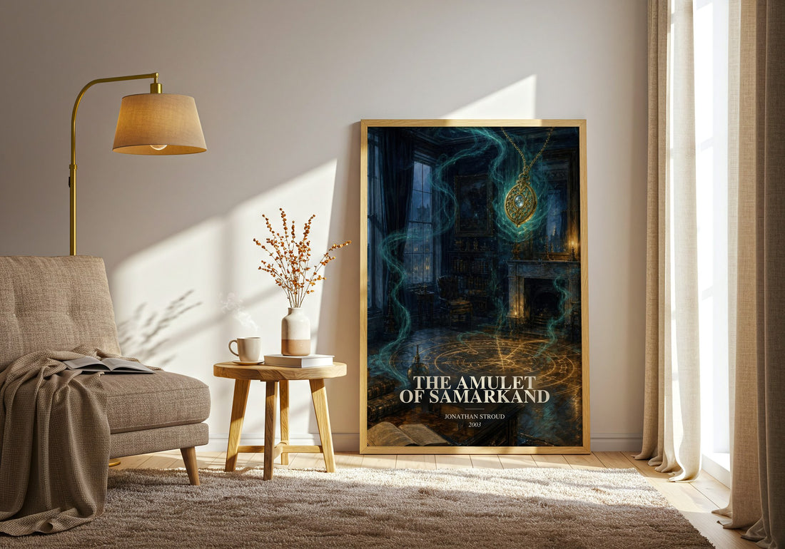 The Amulet of Samarkand watercolour print in frame leaning in hallway – fantasy wall art