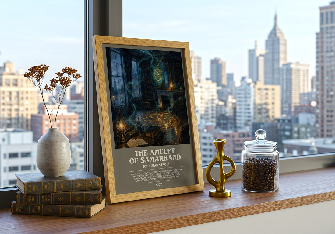 The Amulet of Samarkand bookish print framed by window – literary home decor