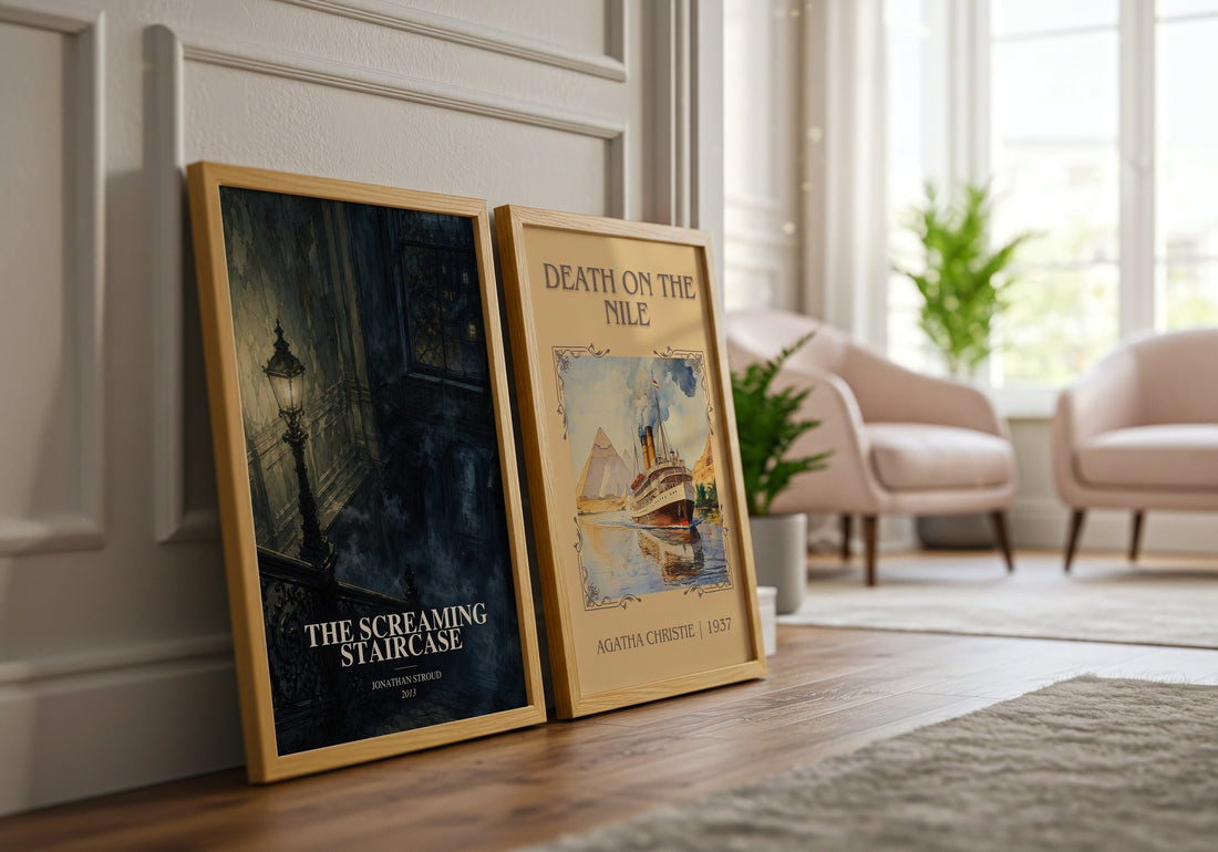The Screaming Staircase watercolour print framed by window – literary home decor