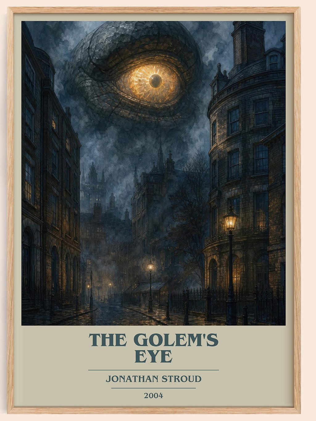 The Golem's Eye book cover book poster by Jonathan Stroud – framed literary art print
