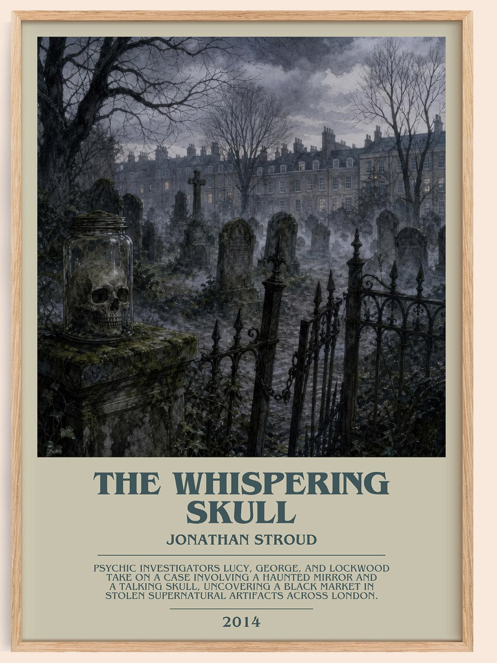 The Whispering Skull bookish book poster by Jonathan Stroud – framed literary art print