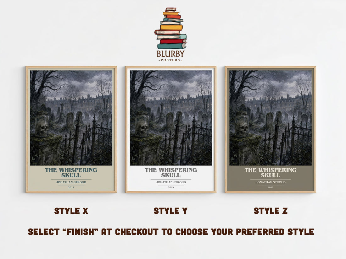 The Whispering Skull book cover print in frame leaning in hallway – fantasy wall art (mockup)