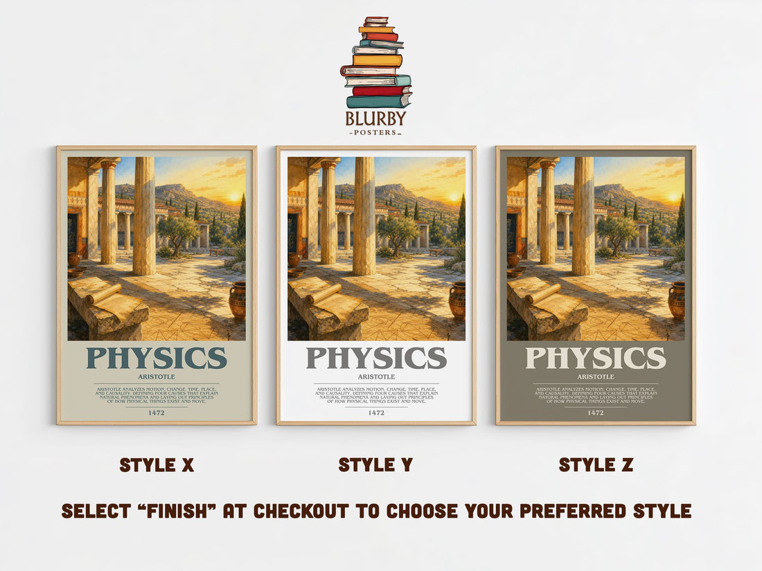 Physics bookish print in frame leaning in hallway – philosophy wall art (mockup)