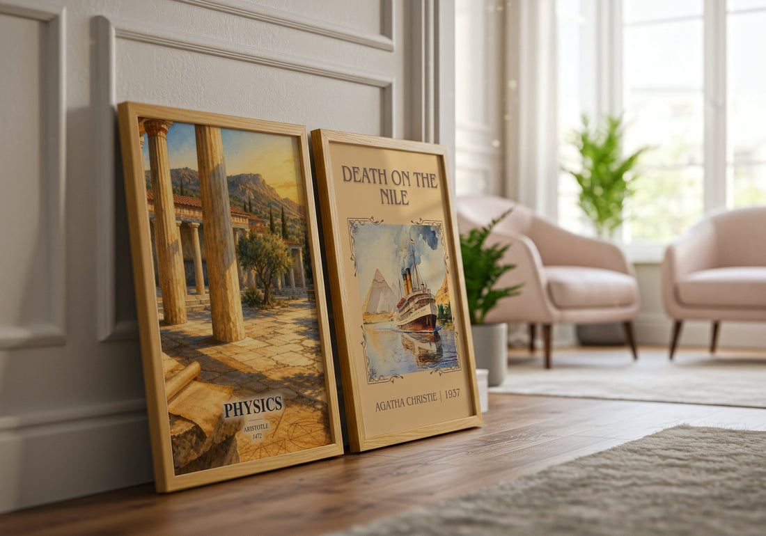 Physics watercolour print framed by window – literary home decor