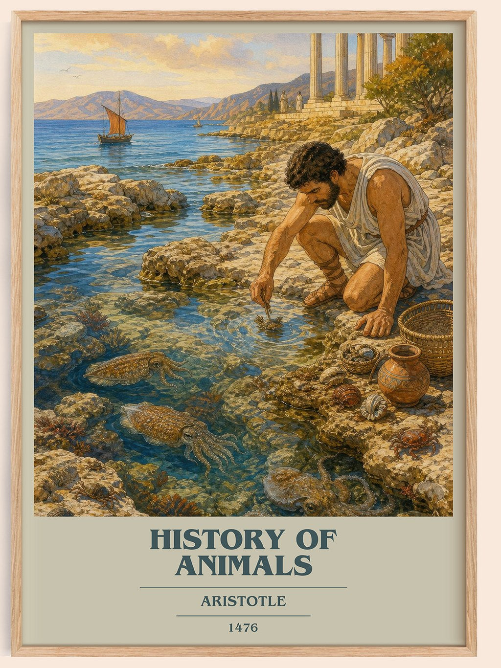History of Animals book cover book poster by Aristotle – framed literary art print