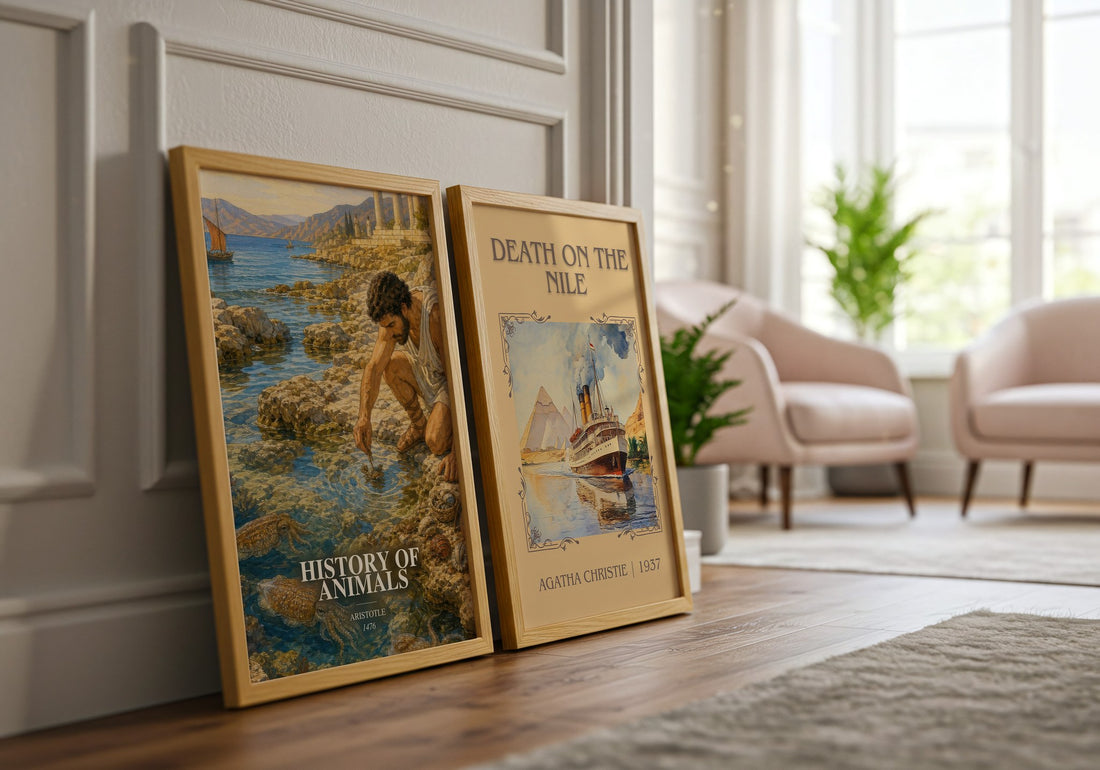 History of Animals watercolour print framed by window – literary home decor