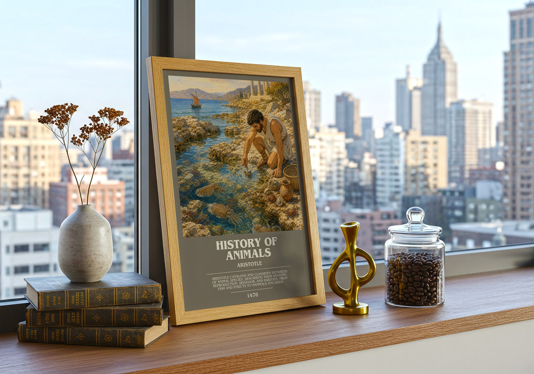 History of Animals bookish print framed by window – literary home decor