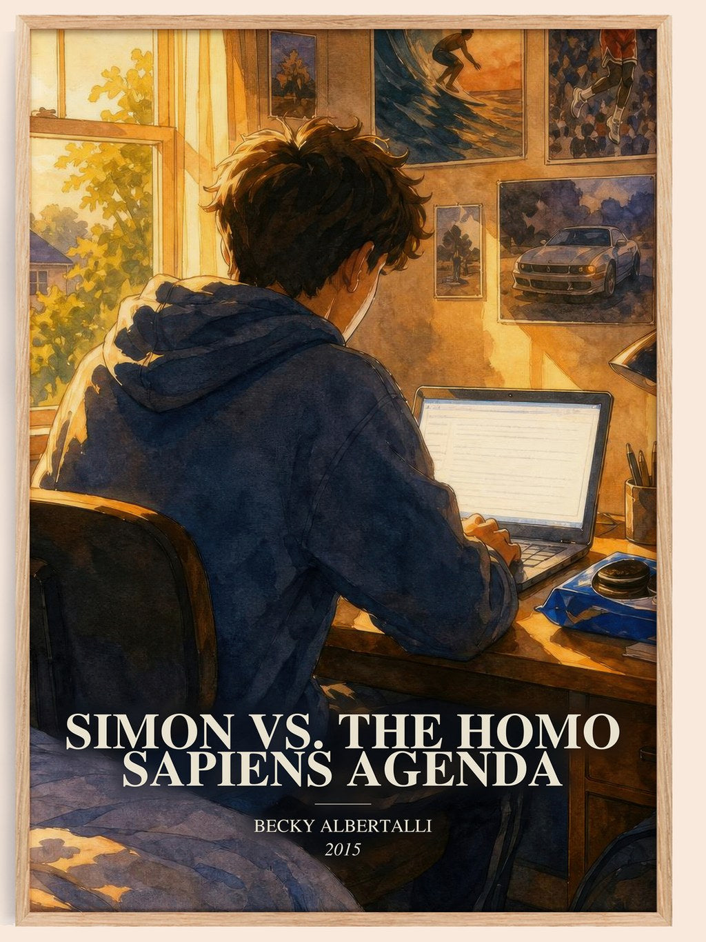 Simon vs. the Homo Sapiens Agenda watercolour book poster by Becky Albertalli – framed literary art print