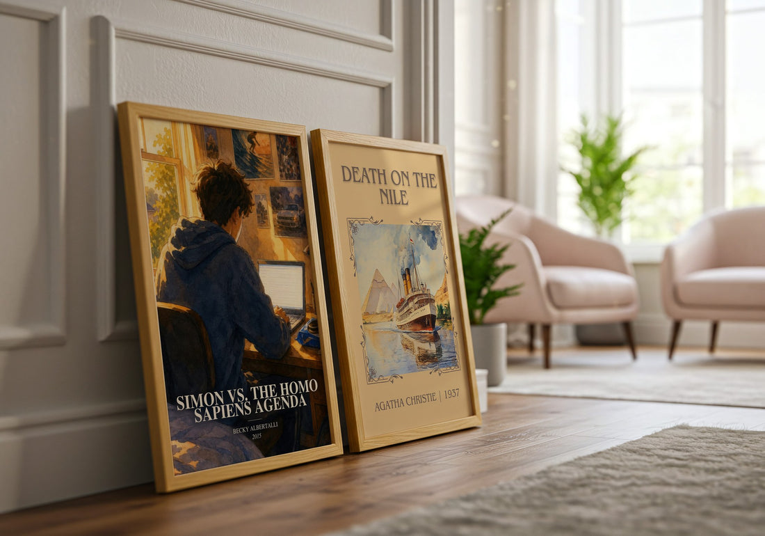 Simon vs. the Homo Sapiens Agenda watercolour print framed by window – literary home decor