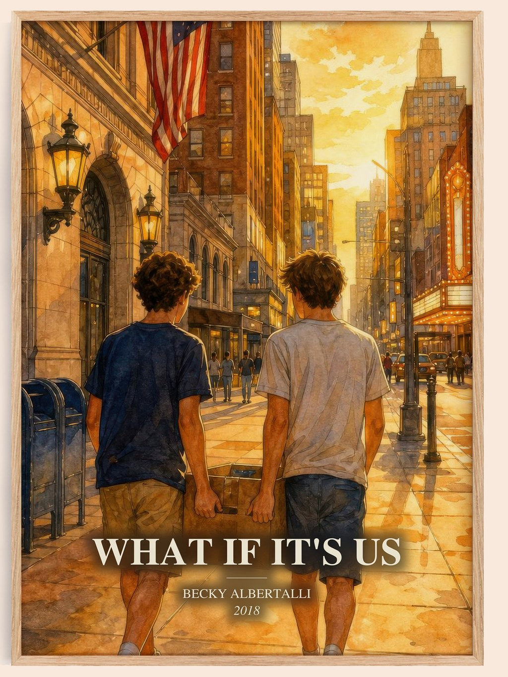 What If It's Us watercolour book poster by Becky Albertalli – framed literary art print