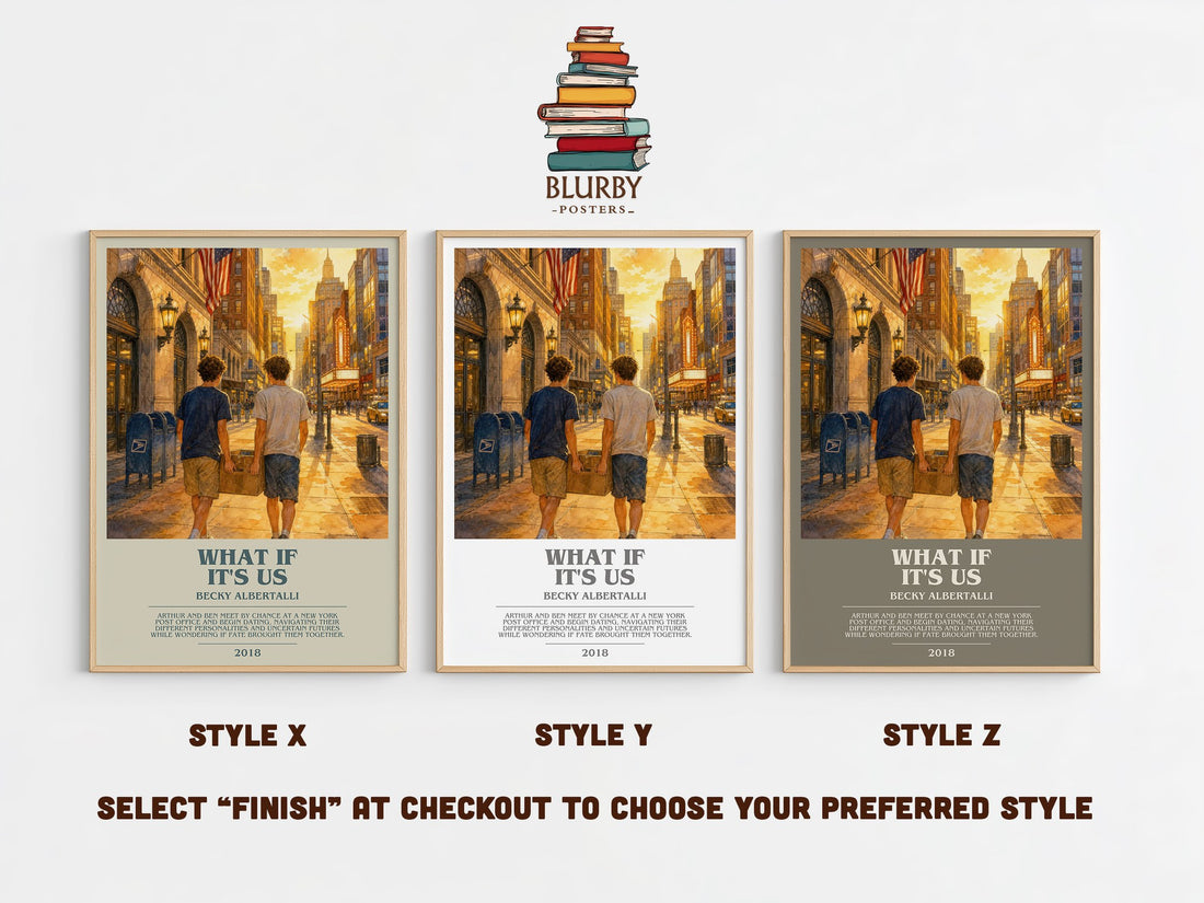 What If It's Us bookish print in frame leaning in hallway – young adult wall art (mockup)