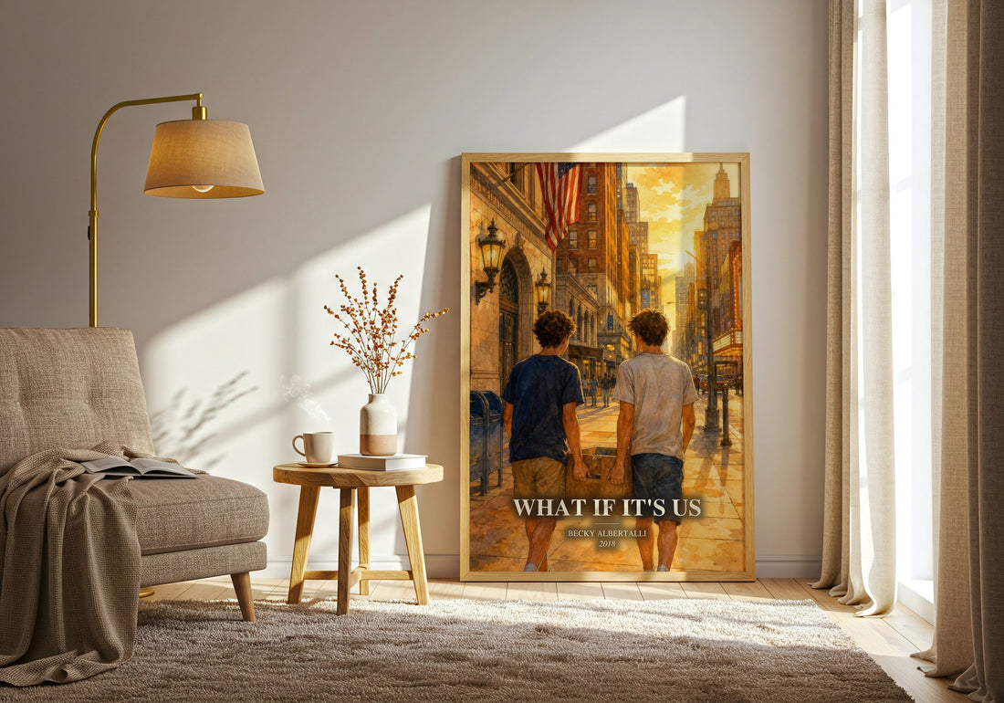 What If It's Us watercolour print in frame leaning in hallway – young adult wall art