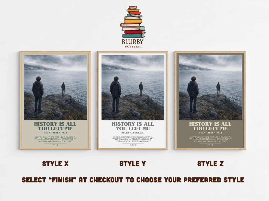 History Is All You Left Me bookish print in frame leaning in hallway – young adult wall art (mockup)