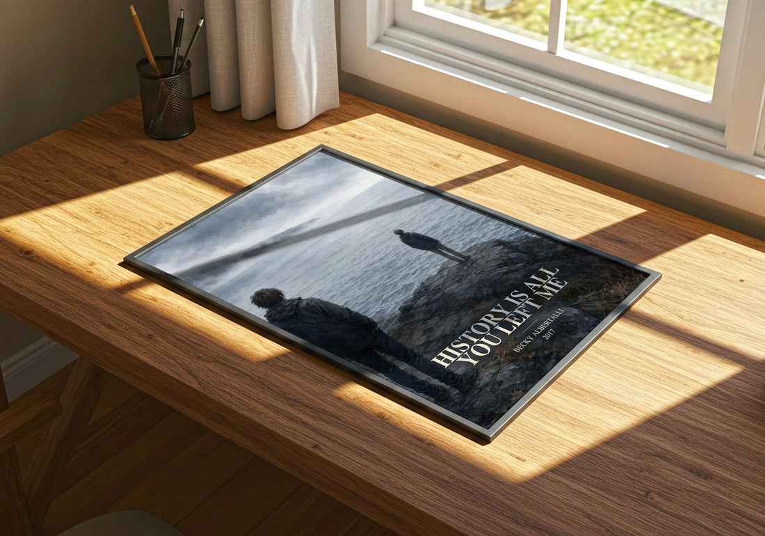 History Is All You Left Me watercolour book poster framed on wall – young adult wall art
