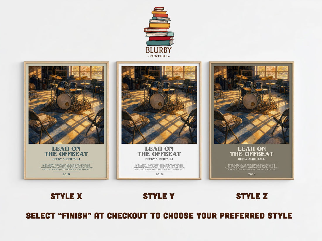 Leah on the offbeat bookish print in frame leaning in hallway – young adult wall art (mockup)