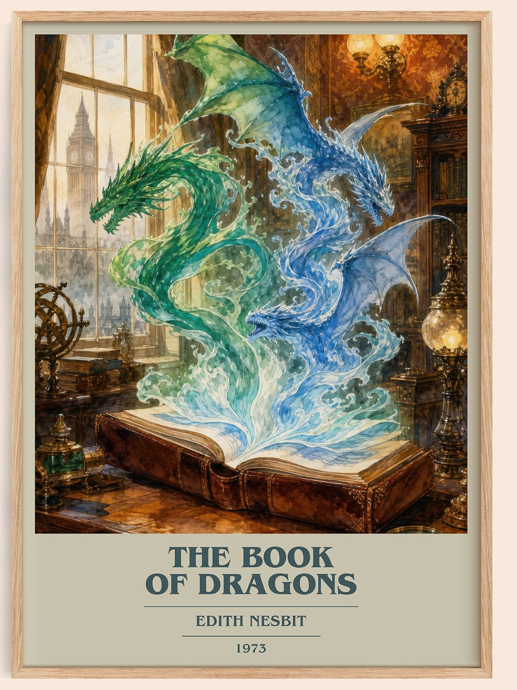The Book of Dragons book cover book poster by Edith Nesbit – framed literary art print