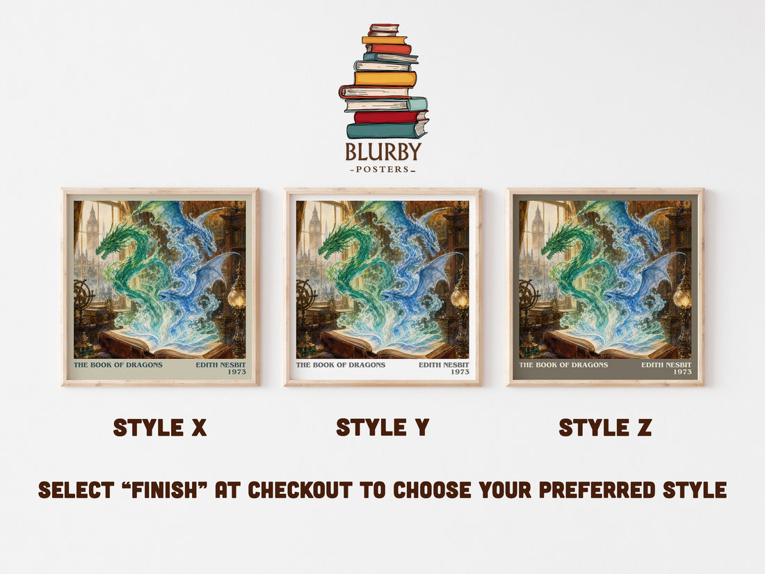 The Book of Dragons literary print in frame leaning in hallway – childrens wall art (mockup)