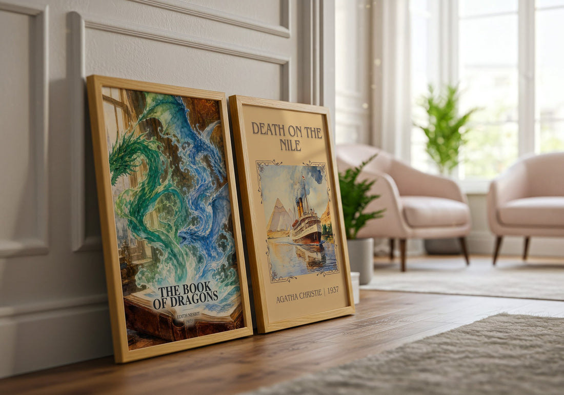The Book of Dragons watercolour print framed by window – literary home decor