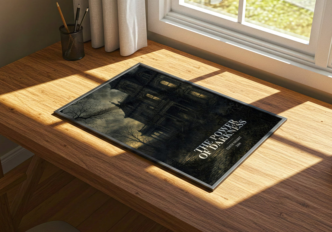 The Power of Darkness watercolour book poster framed on wall – gothic wall art