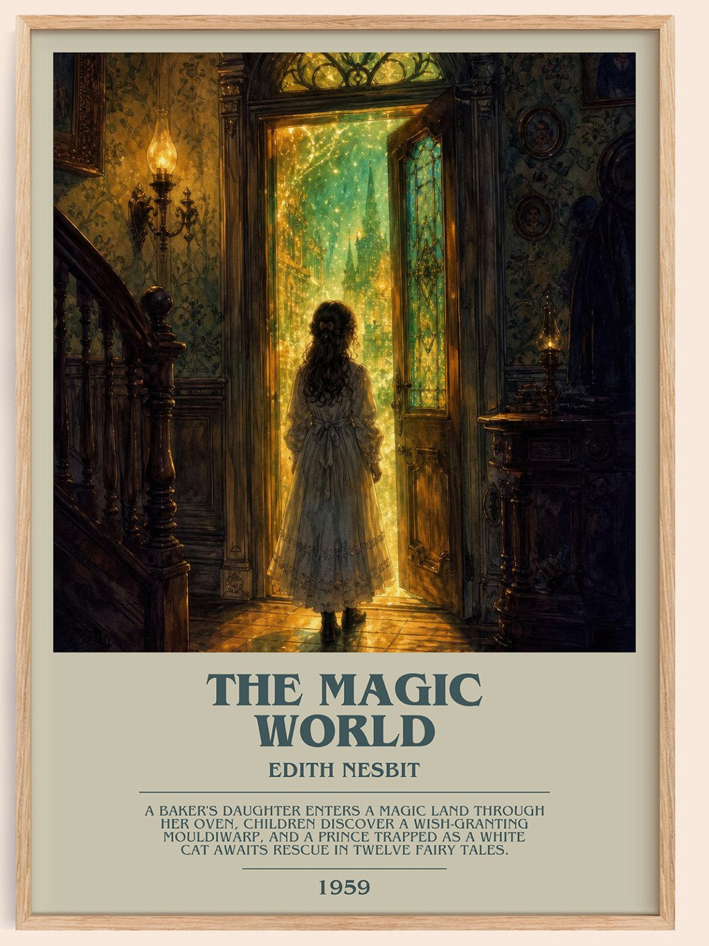 The Magic World bookish book poster by Edith Nesbit – framed literary art print