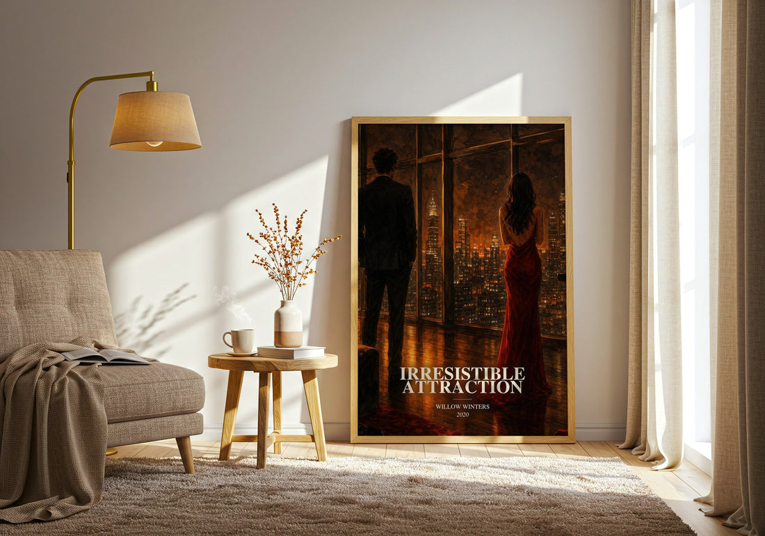 Irresistible Attraction watercolour print in frame leaning in hallway – romance wall art
