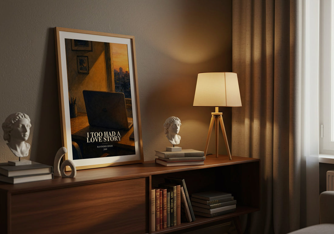 I Too Had a Love Story watercolour print on bookshelf – Ravinder Singh fan gift