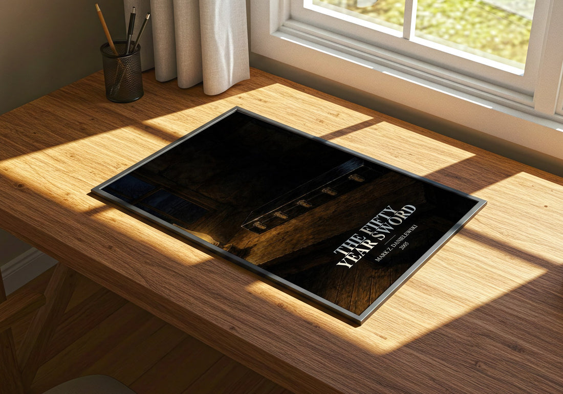 The fifty year sword watercolour book poster framed on wall – horror wall art