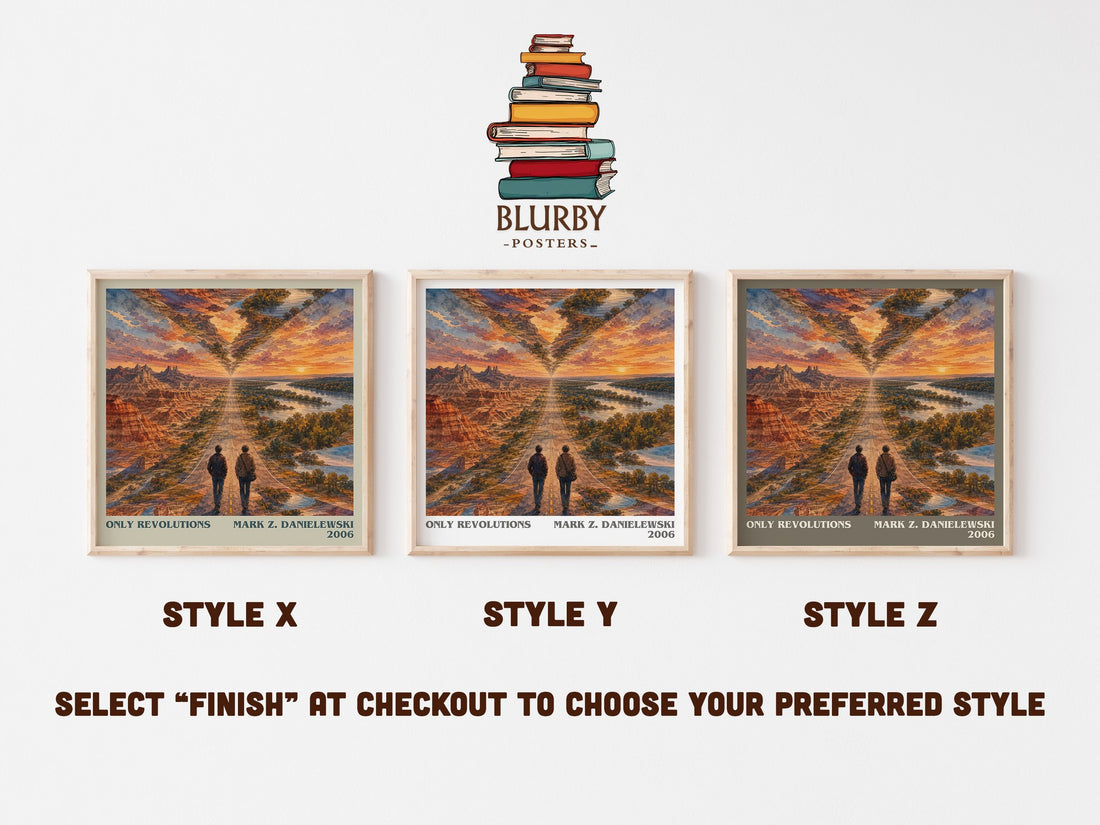 Only Revolutions literary print in frame leaning in hallway – literary fiction wall art (mockup)