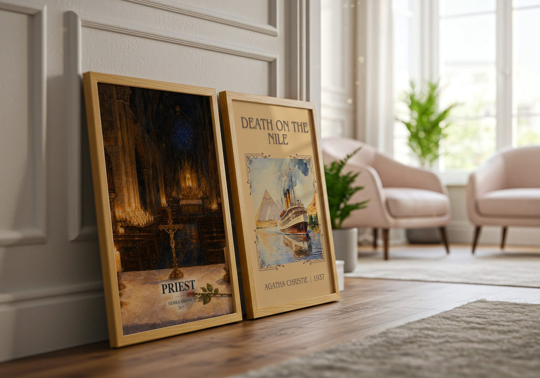 Priest watercolour print framed by window – literary home decor