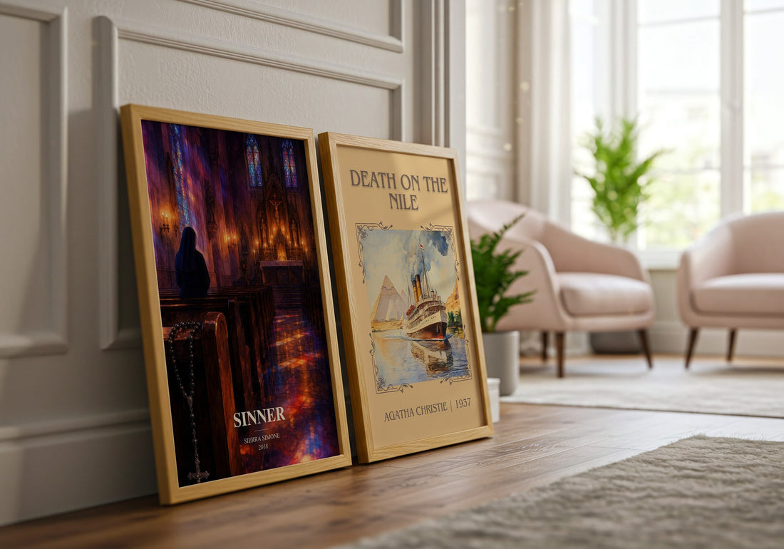 Sinner watercolour print framed by window – literary home decor