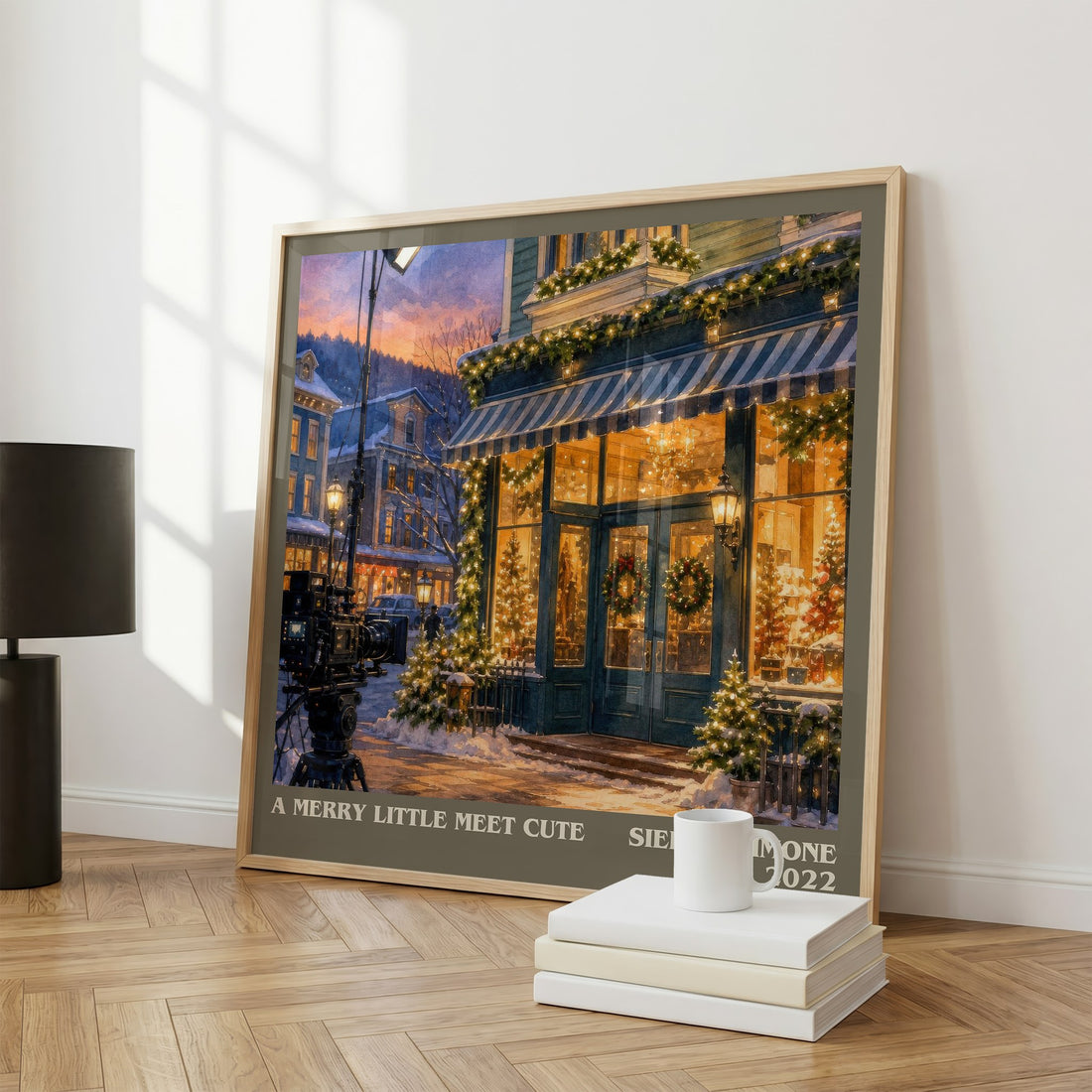 A Merry Little Meet Cute literary print framed by window – literary home decor
